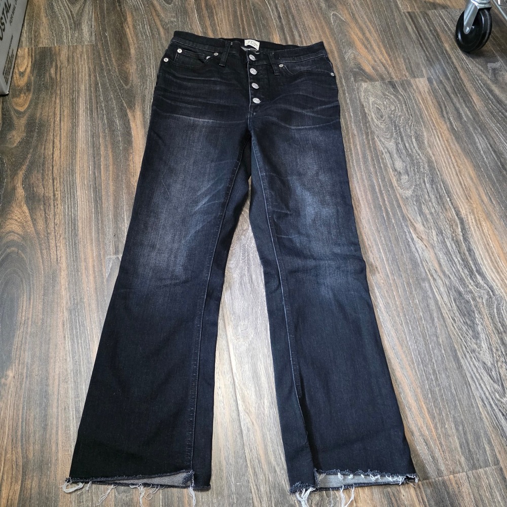 J.Crew Billie Demi Boot Crop Jeans 27 Faded Black Button Fly High Rise Raw Hem